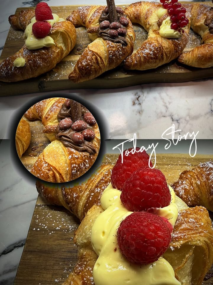 Brioche farcite con crema e lamponi